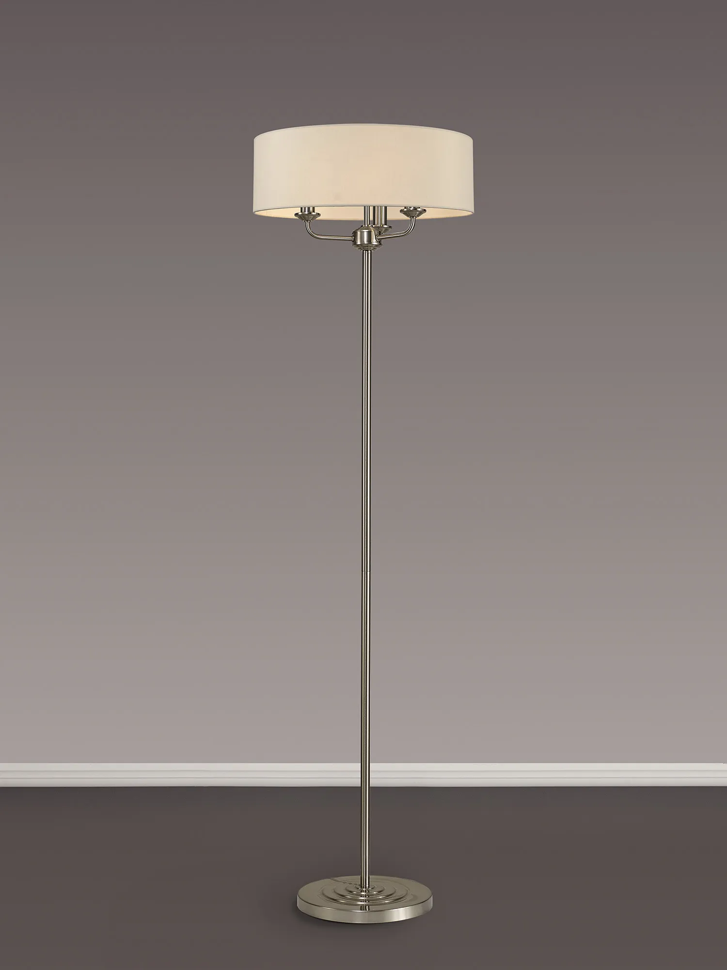 Banyan 45cm 3 Light Floor Lamp Satin Nickel, Nude Beige DK0925  Deco Banyan SN NU